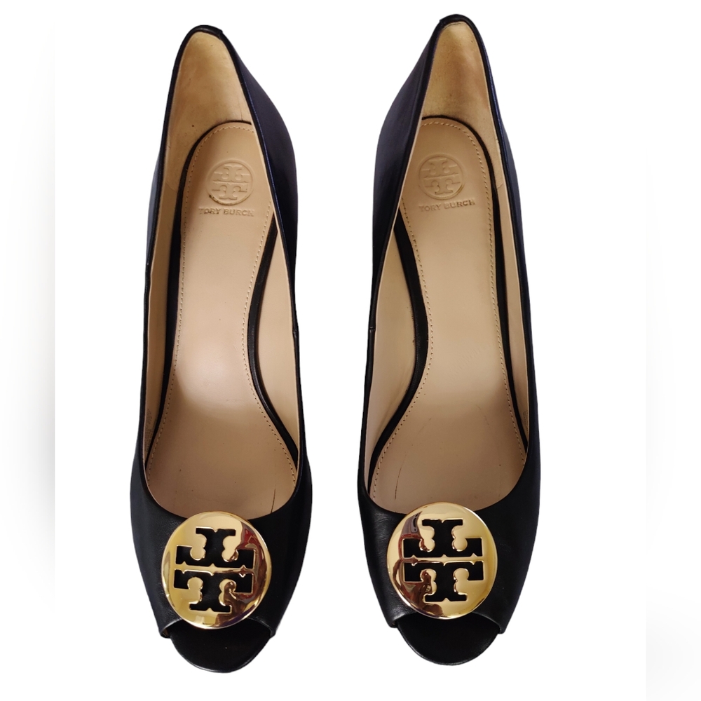 Tory Burch Black Peep-Toe Pumps
